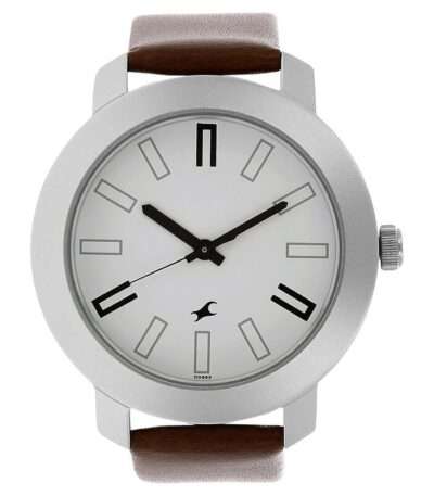 Fastrack NS3120SL01 Quartz Analog White Dial Leather Strap Watch