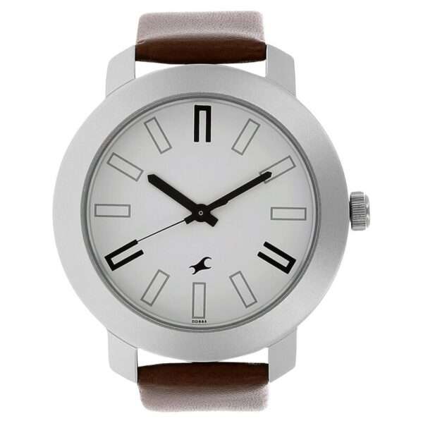 Fastrack NS3120SL01 Quartz Analog White Dial Leather Strap Watch