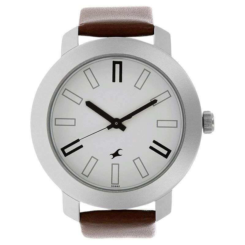 Fastrack NS3120SL01 Quartz Analog White Dial Leather Strap Watch