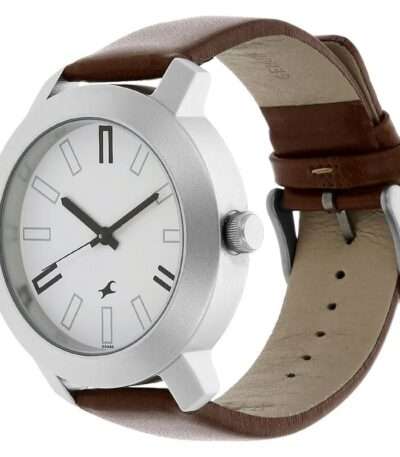 Fastrack NS3120SL01 Quartz Analog White Dial Leather Strap Watch